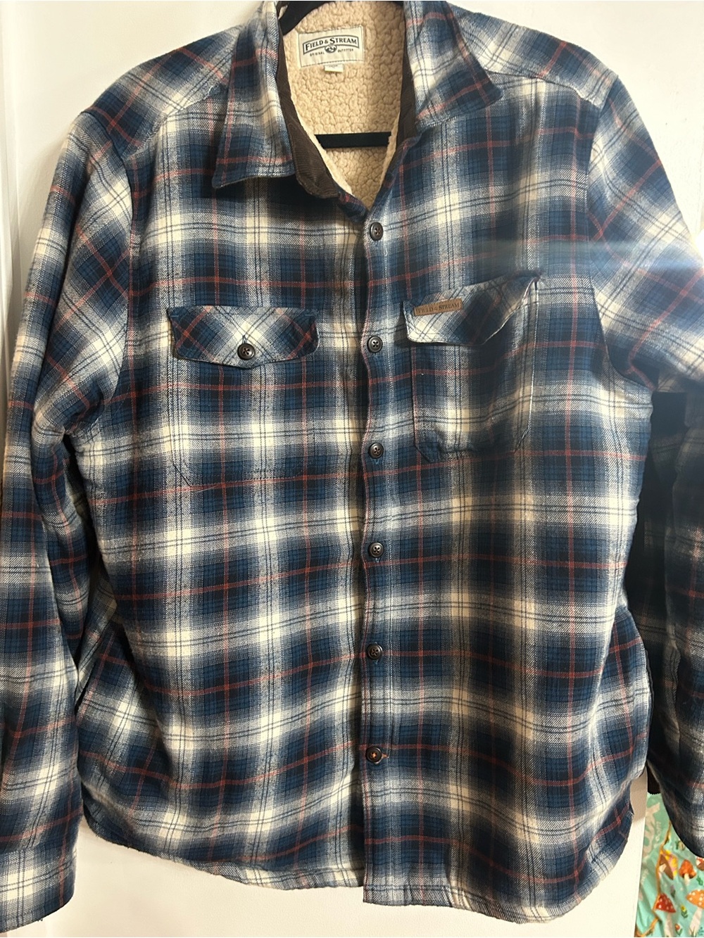 Field & Stream Blue and White Plaid Sherpa-Lined Shirt Jacket